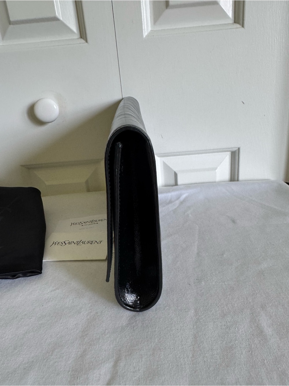 Yves Saint Laurent Black Patent Envelope Clutch Mint - Picture 9 of 13